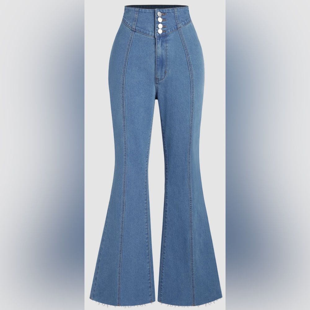 Cider Blue Stretch Denim High Waist Flared Jeans